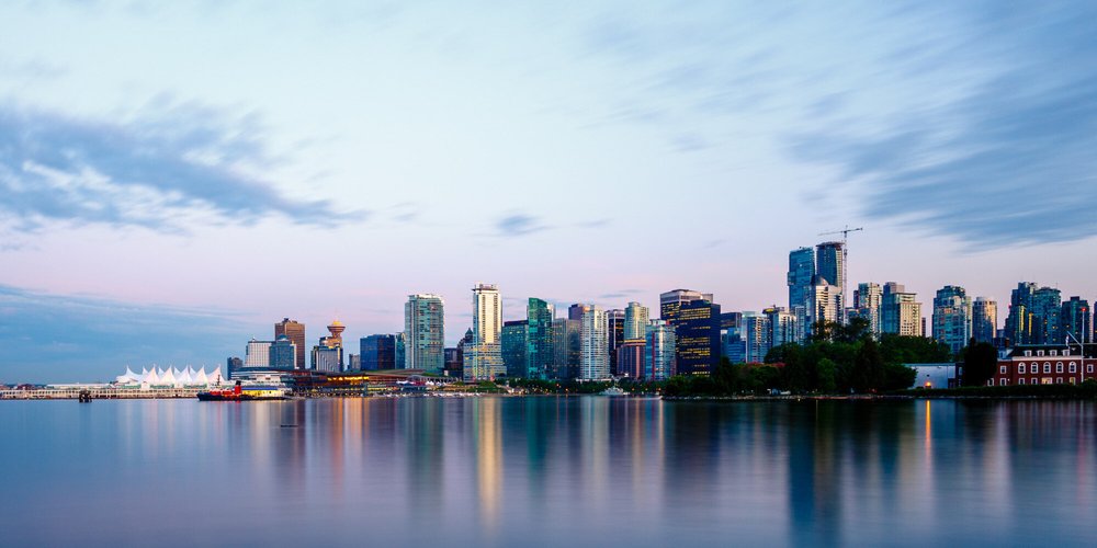 The downtown Vancouver skyline, home of Coastal City Dunsmuir Dental Centre